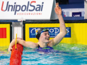 Mona McSharry after qualifying for the Final of the 100m Breaststroke in a new Irish Senior Record at the European Short Course Championships in Glasgow. Photo Credit: David Kiberd.